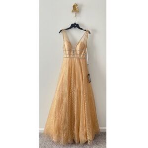 Mac Duggal Sequin Illusion Neck A-Line Gown 6